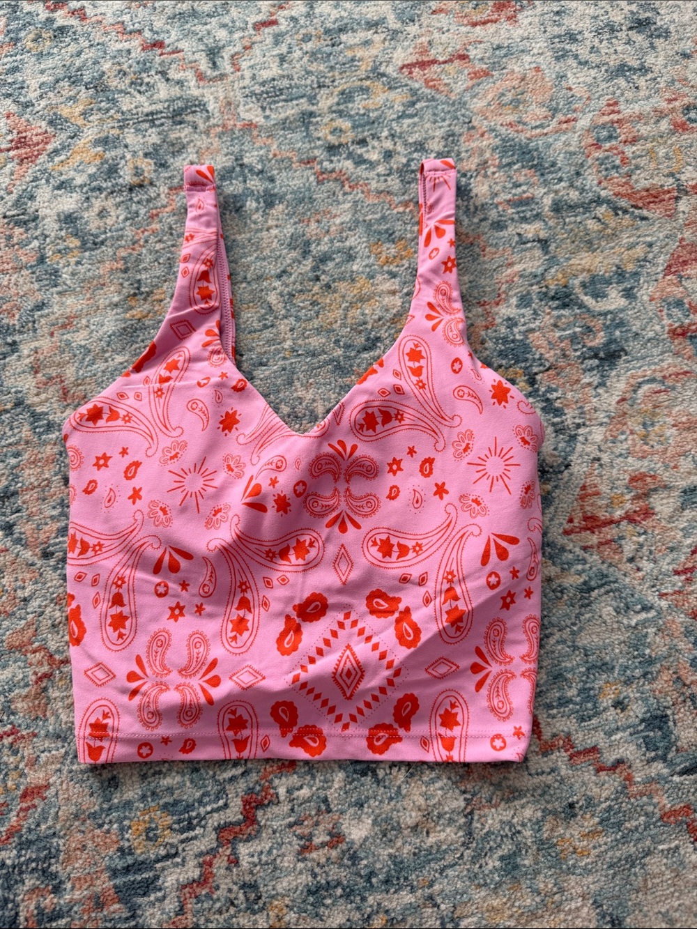 aerie Pink Crop Tank with Red Paisley Print